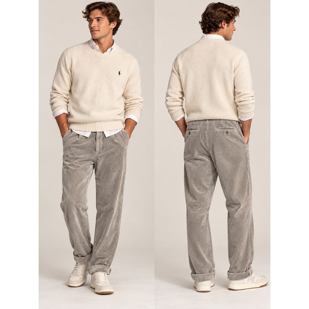 Vintage Polo Ralph Lauren Pants Mens 33 Taupe Wide Wale Corduroy Italy